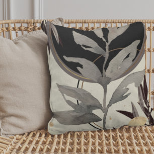 Coussin Feuilles ivoire et Zen noir