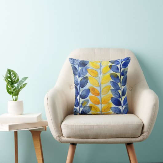 Coussin Feuilles jaune et bleu (Chaise)