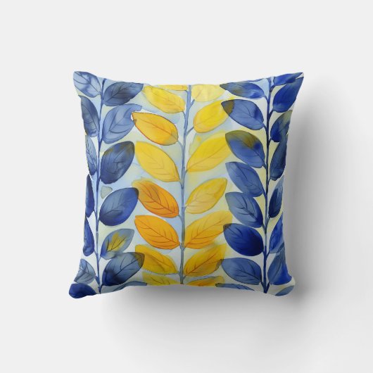 Coussin Feuilles jaune et bleu (Verso)