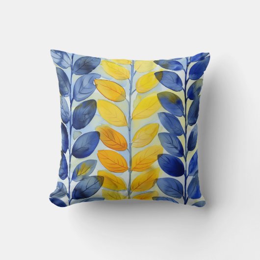 Coussin Feuilles jaune et bleu (Recto)