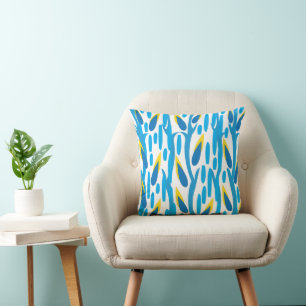 Coussin Feuilles jaunes bleues abstraites