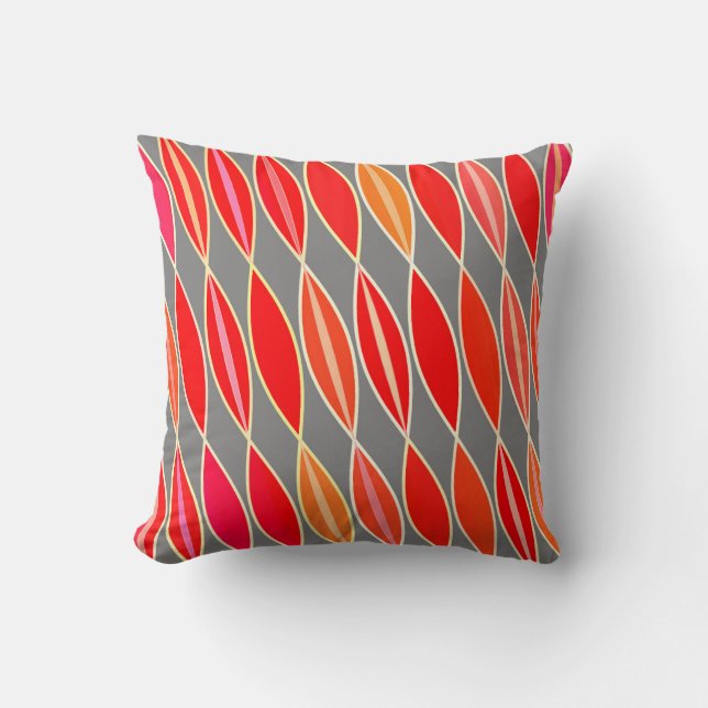 Coussin Feuilles modernes du milieu du siècle, Coral Orang (Recto)