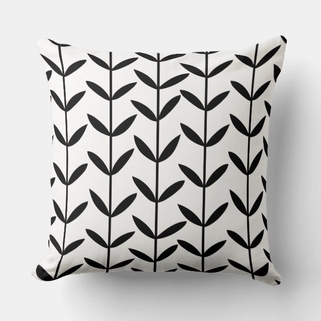 Coussin Feuilles - Noir sur Blanc (Recto)