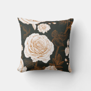 Coussin Feuilles Roses vintages Black Gold