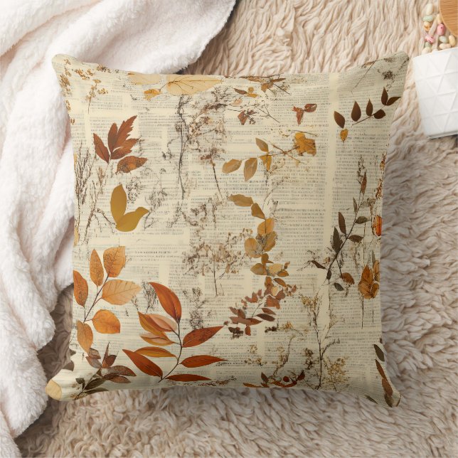 Coussin Feuilles Rustiques Brun Doré - Texture Automnale V (Couverture)