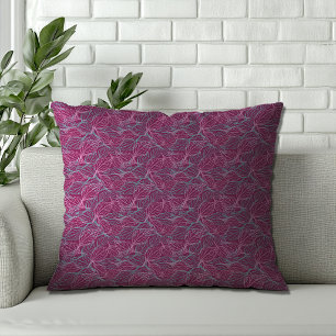 Coussin Feuilles stylisées rose et turquoise Motif rouge
