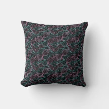Feuilles stylisées rose et turquoise sur fond noir