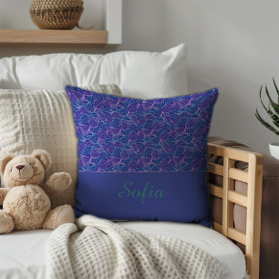 Coussin Feuilles stylisées turquoise rose nom de motif ble