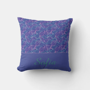 Coussin Feuilles stylisées turquoise rose nom de motif ble