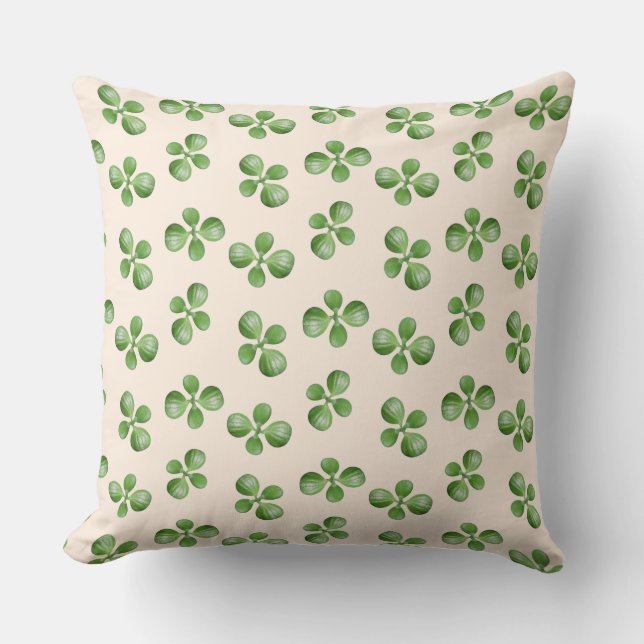 Coussin Feuilles succulents verts sur beige clair (Recto)