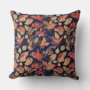 Coussin Feuilles sur Minuit – Motif Botanique Abstrait
