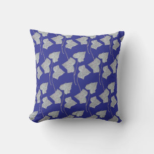 Coussin Feuilles Tomber Crème Bleu Foncé