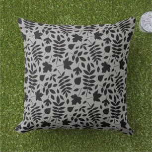 Coussin Feuilles tombés Rpt Motif noir sur gris