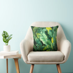 Coussin Feuilles tropicales, botanique abstraite, jungle, 