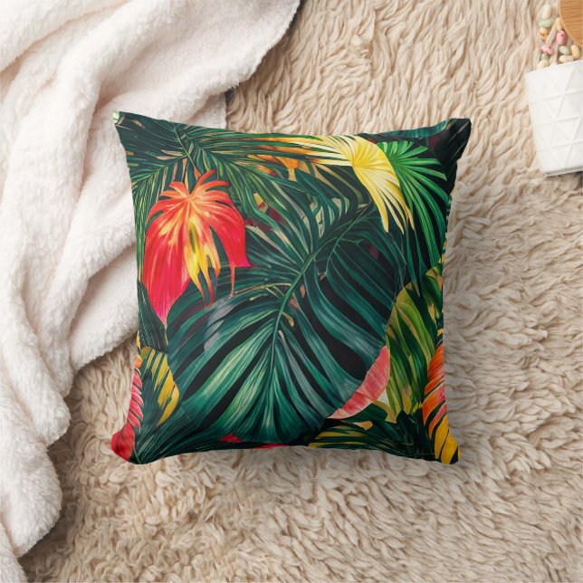 Coussin Feuilles tropicales colorées et fleurs d'Hibiscus  (Couverture)