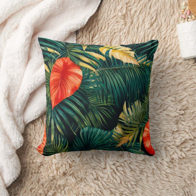 Coussin Feuilles tropicales colorées et fleurs d'Hibiscus  (Couverture)