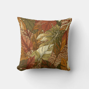 Coussin Feuilles tropicales de Monstera, vert rouille, bot