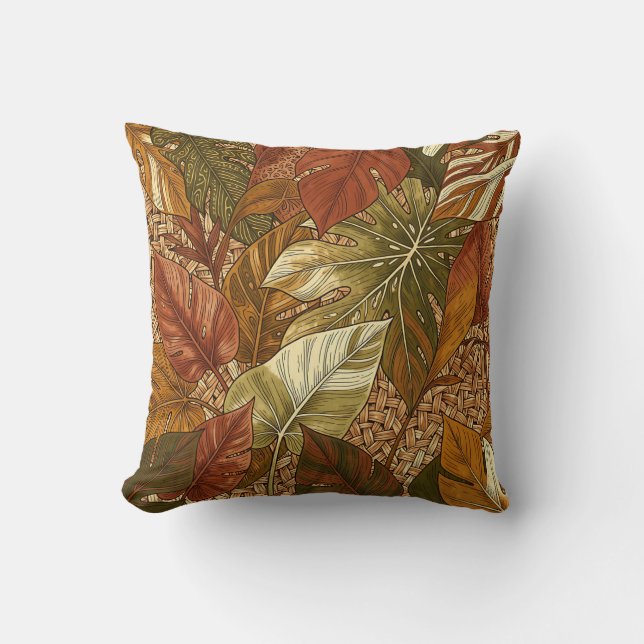 Coussin Feuilles tropicales de Monstera, vert rouille, bot (Recto)