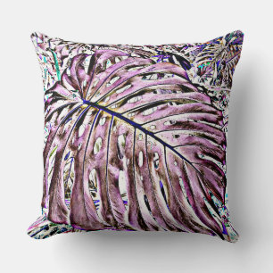 Coussin Feuilles tropicales de Monstera violet