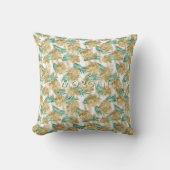 Coussin Feuilles tropicales dorées/vertes, nom blanc perso (Recto)