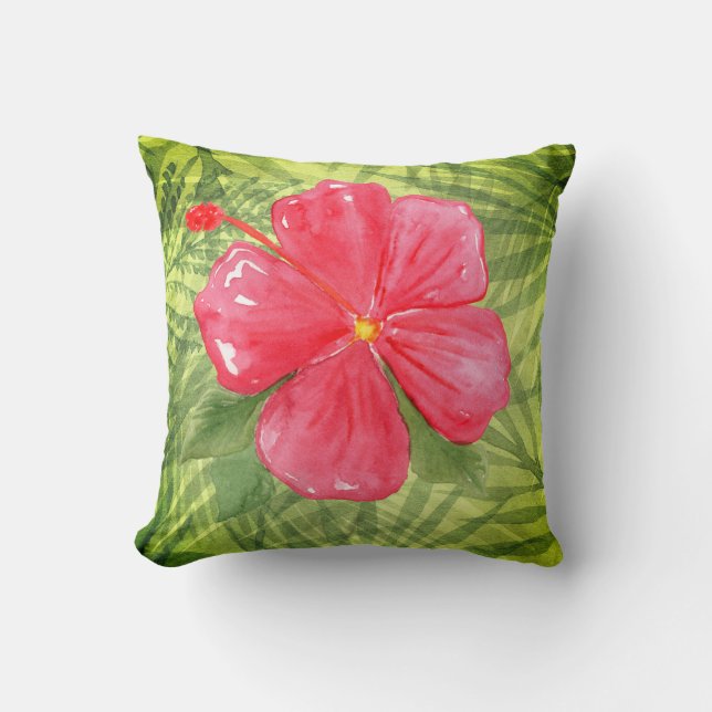 Coussin Feuilles Tropicales & Hibiscus (Recto)