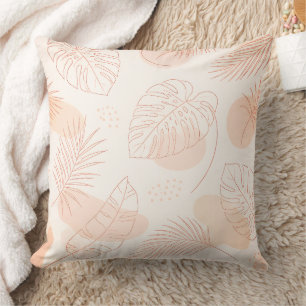 Coussin Feuilles Tropicales Minimalistes en Dessin au Trai