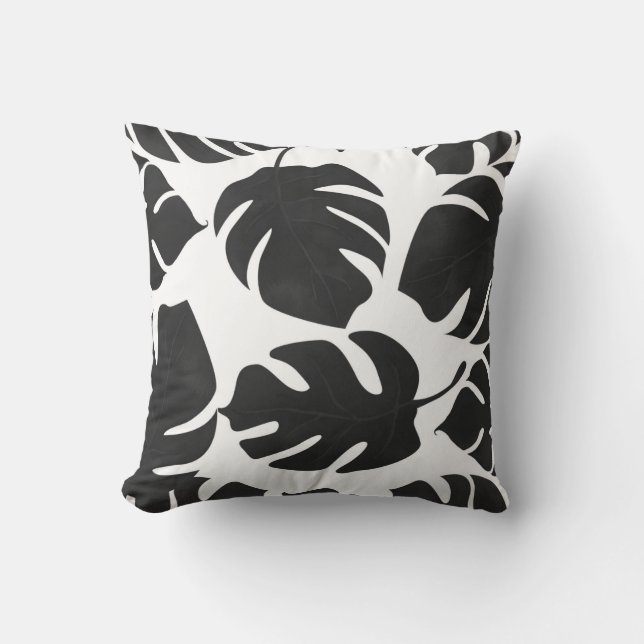 Coussin Feuilles tropicales noires Été Glam Botanique (Recto)