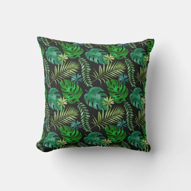 Coussin Feuilles Tropicales Vert Iridescent Brillant (Recto)