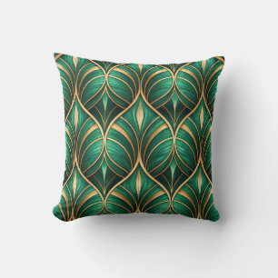 Coussin feuilles tropicales vibrantes et fleurs orange