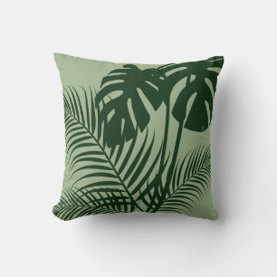 Coussin Feuilles tropicaux 1 foncé sur vert clair