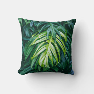 Coussin Feuilles tropicaux : arrière - plan de nature somb