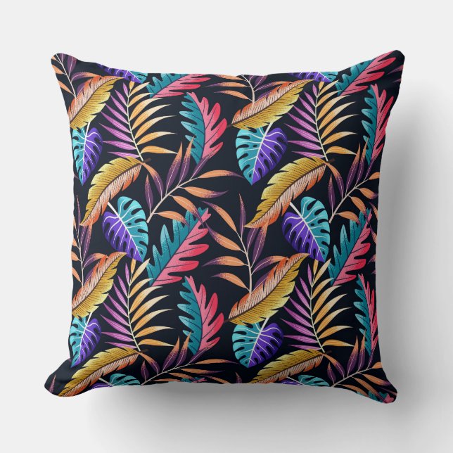 Coussin Feuilles tropicaux colorés (Recto)