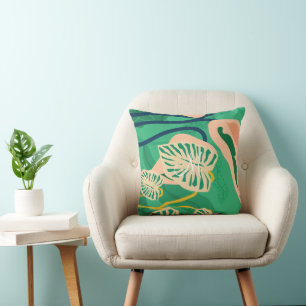Coussin Feuilles tropicaux colorés sur vert