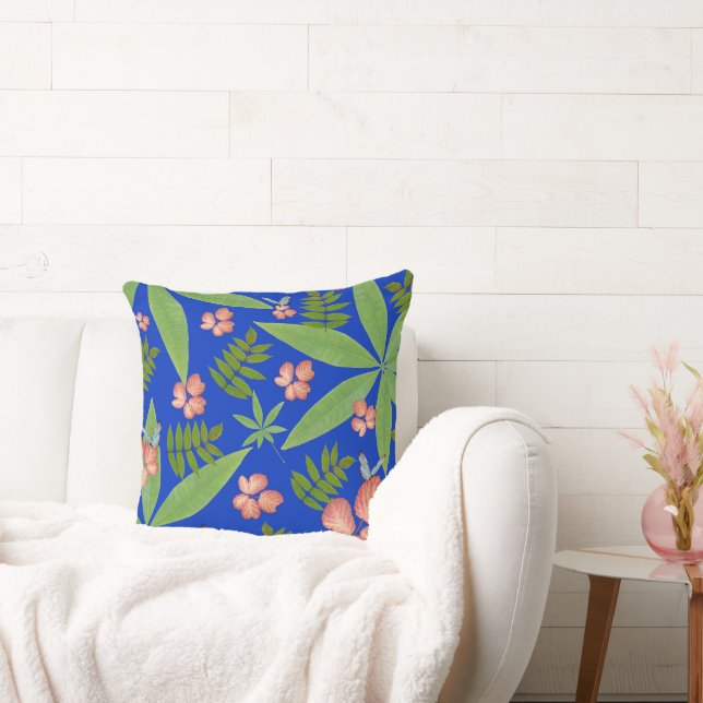 Coussin Feuilles tropicaux en bleu (Canapé)