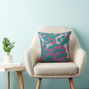 Coussin Feuilles tropicaux en rose