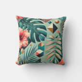 Coussin Feuilles tropicaux et Motif géométrique (Recto)