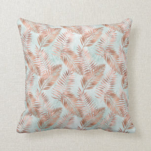 Coussin Feuilles tropicaux et Turquoises de couleur rose p