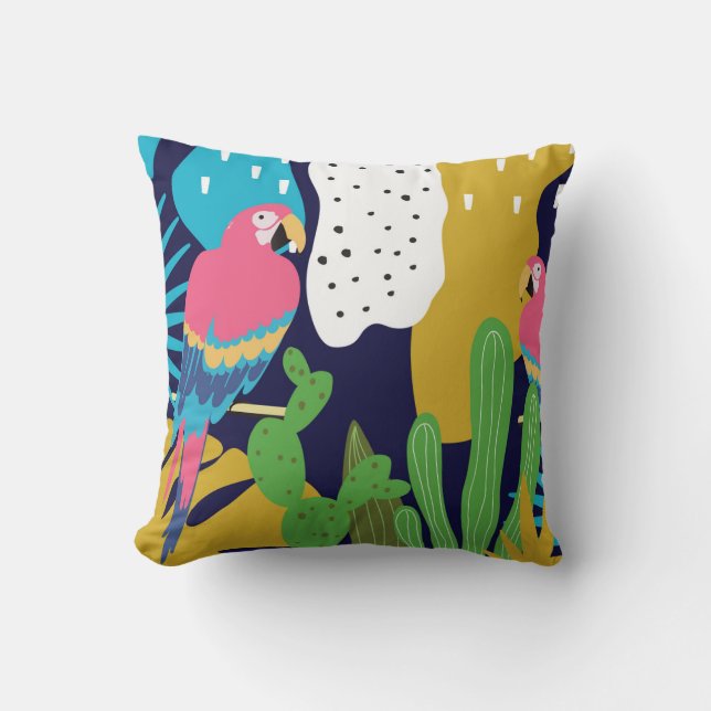 Coussin Feuilles tropicaux, perroquets : arrière - plan d' (Recto)