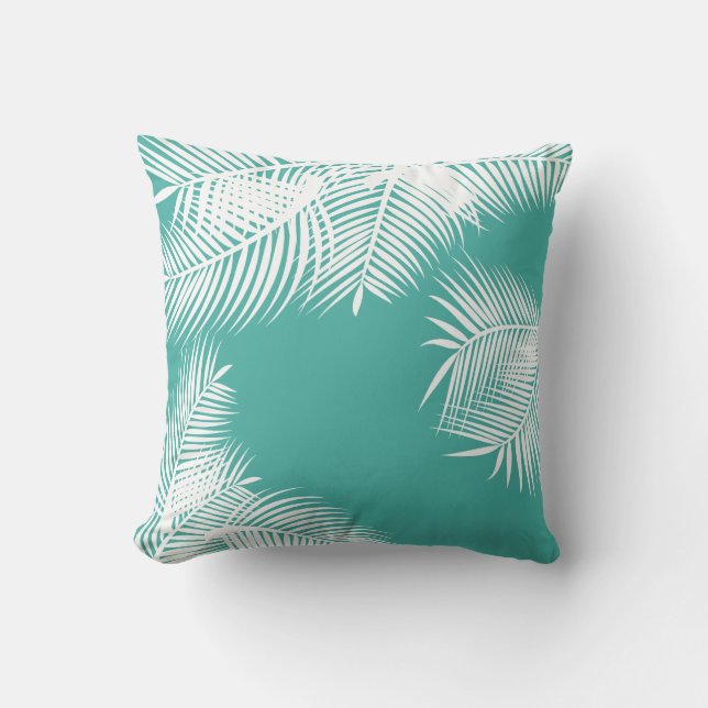 Coussin Feuilles turquoise et blanc (Recto)
