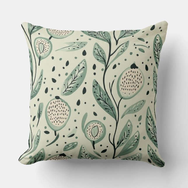 Coussin Feuilles Vertes Botanique Fantaisiste Verdure  (Recto)