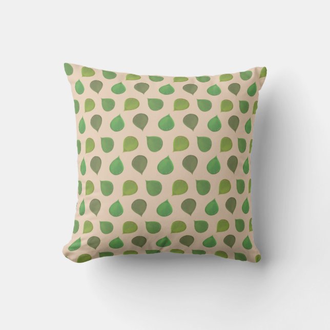Coussin Feuilles vertes d'arbre de Jade sur fond beige (Recto)