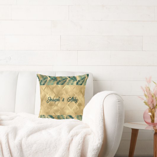 Coussin Feuilles vertes et dorées élégantes (Canapé)