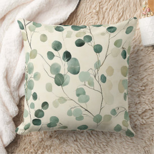 Coussin Feuilles Vertes Terneuses sur Fond Automnal Crème