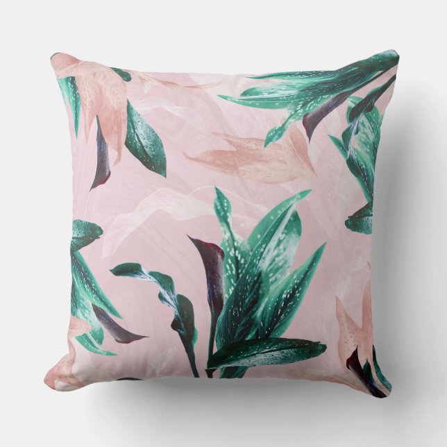 Coussin Feuilles Vertes Tropicales Moderne Fleur de Lys Ro (Recto)