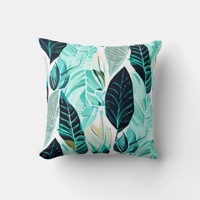 Coussin Feuilles verts en design de boho (Recto)