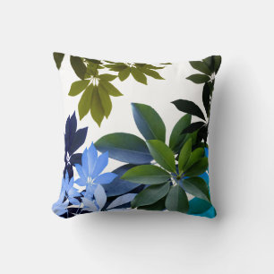 Coussin Feuilles verts et bleus, poussoir de feuillage