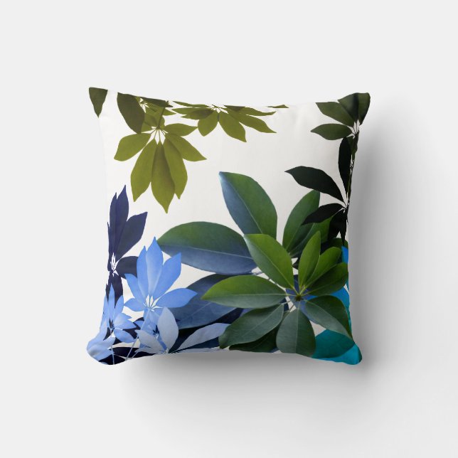 Coussin Feuilles verts et bleus, poussoir de feuillage (Recto)