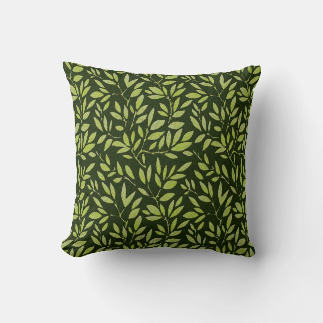 Coussin Feuilles verts Faux Batik sur vert (Recto)