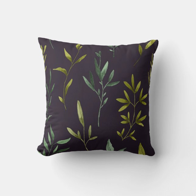 Coussin Feuilles verts sur le noir réversible (Recto)