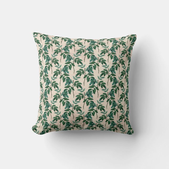 Coussin Feuilles verts sur Tan (Recto)